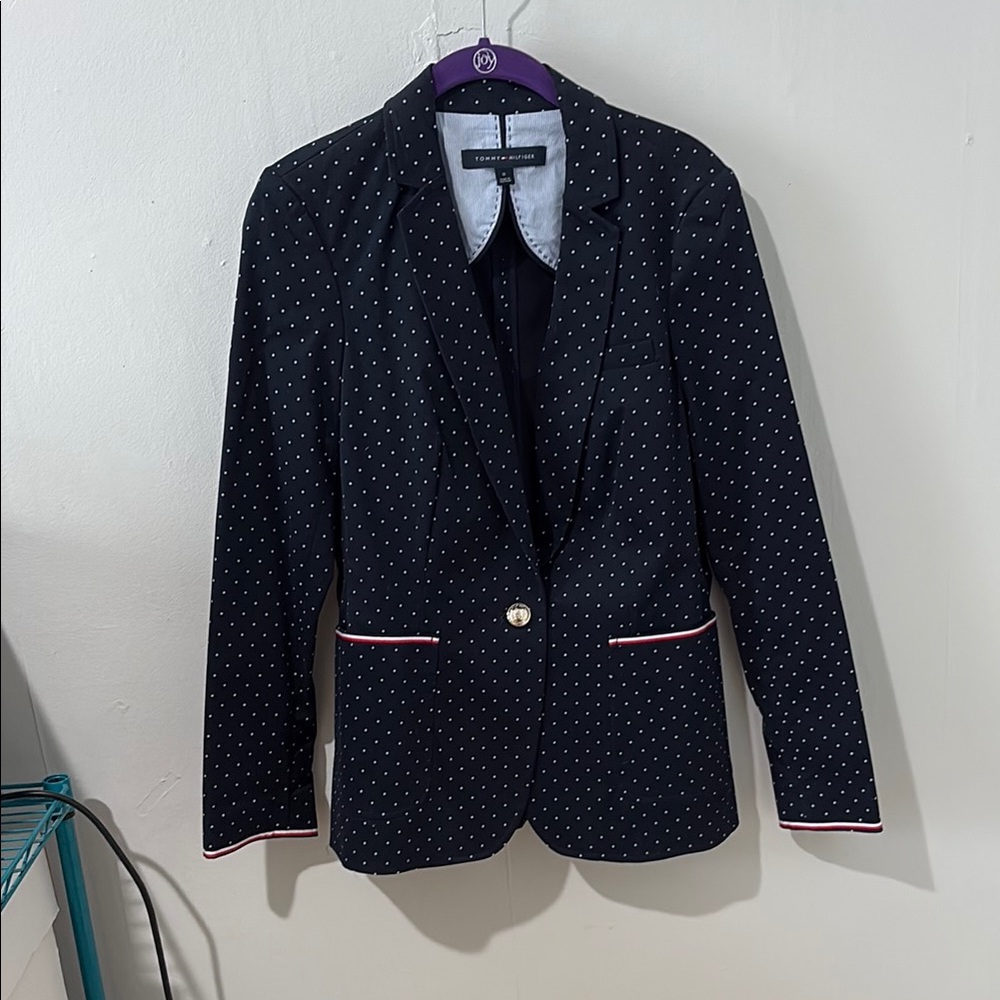 Tommy Hilfiger White and Blue Blazer with Notched Lapels